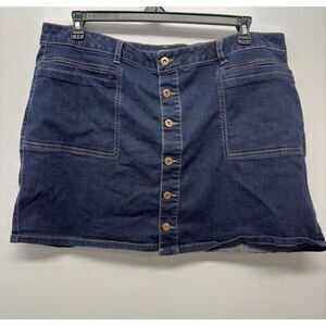 True Craft Women's Blue Denim Button Front Straight Stretch Skirt Size 20‎ #37